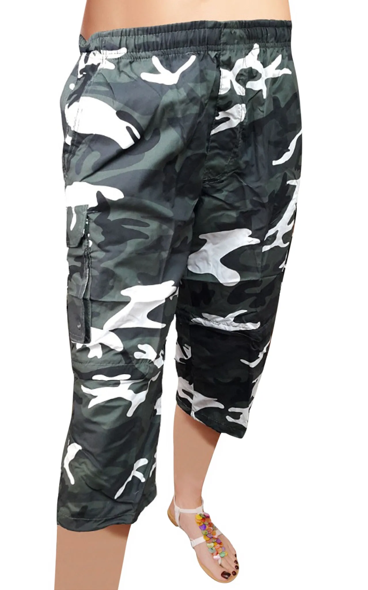 2 in 1  Army Camouflage 3/4 Crop Capri Trousers