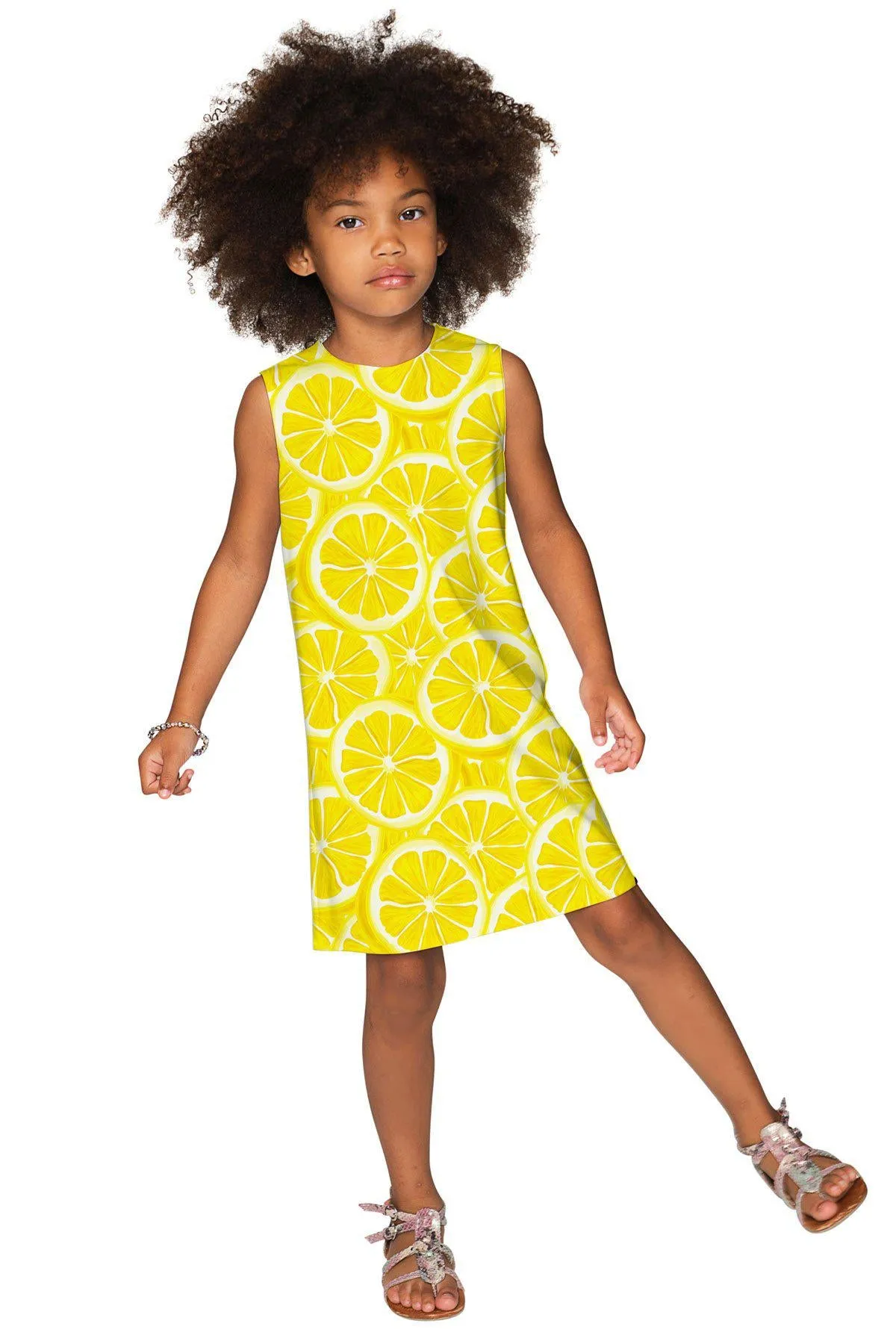 A Piece of Sun Adele Cute Yellow Lemon Print Shift Dress - Girls