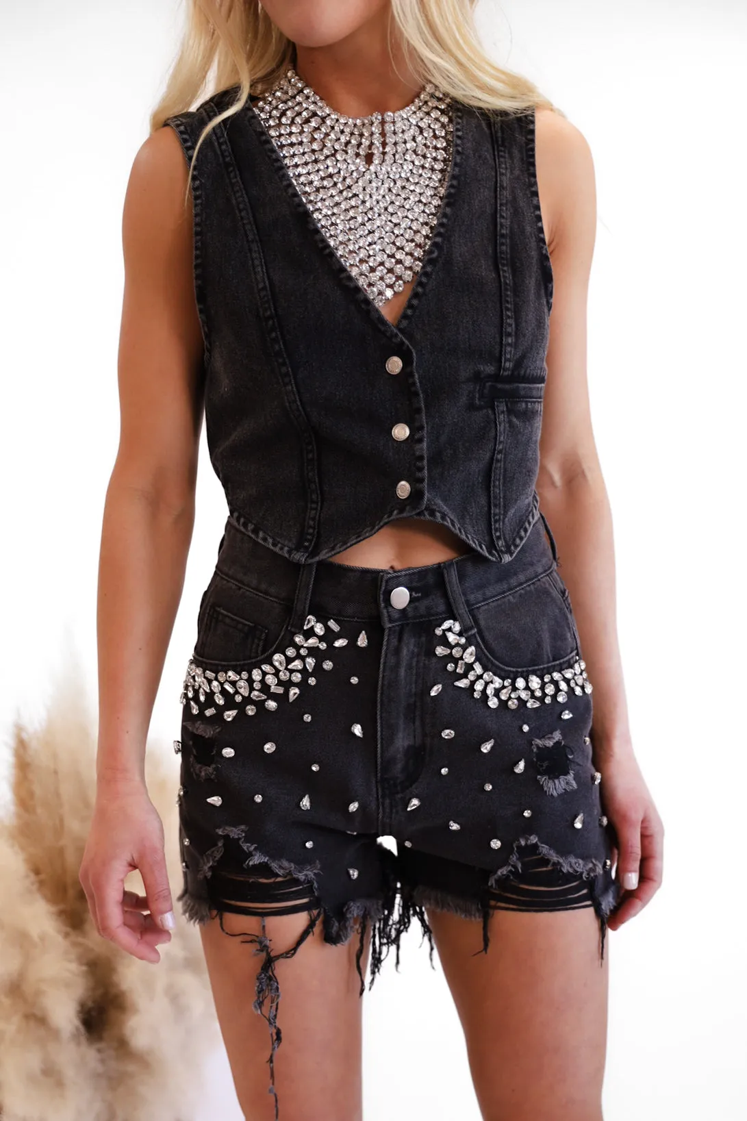 AS SEEN ON BRITT HORTON!! Rhinestone Black Denim Shorts