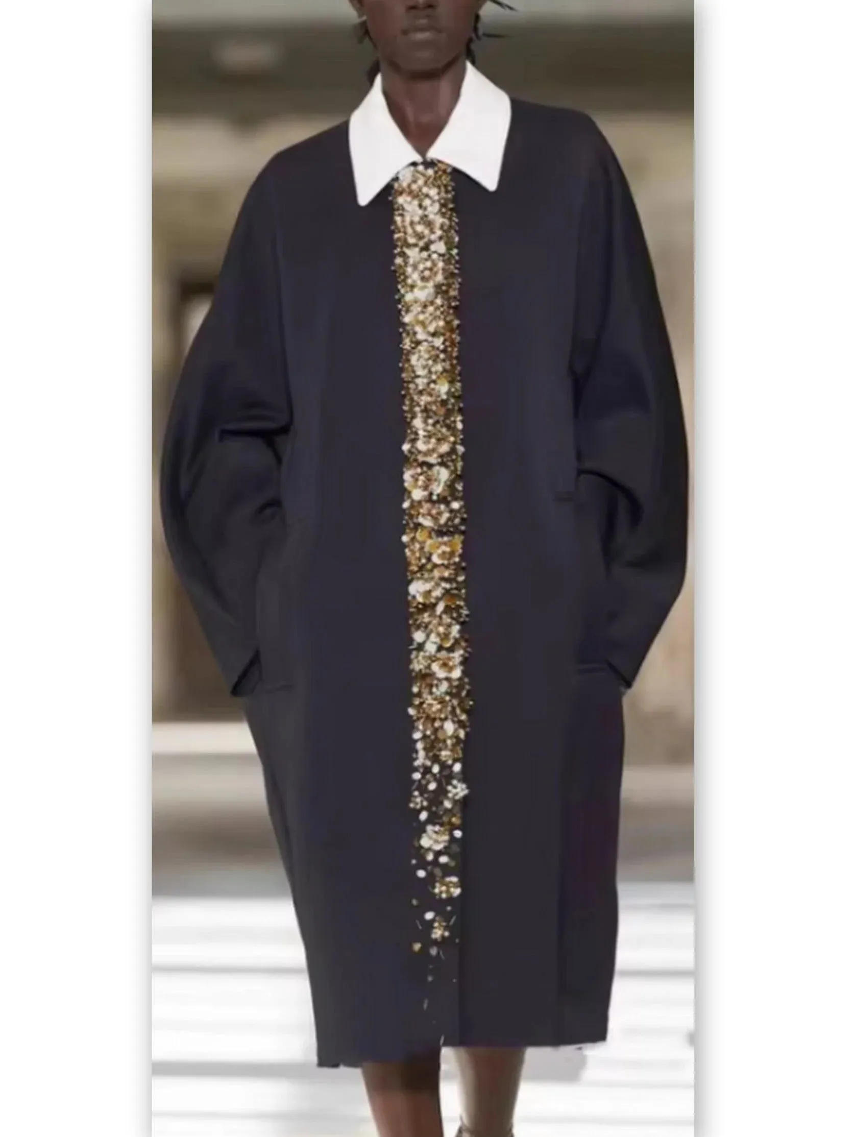 Bead and Sequin-Embellished Oversize Coat