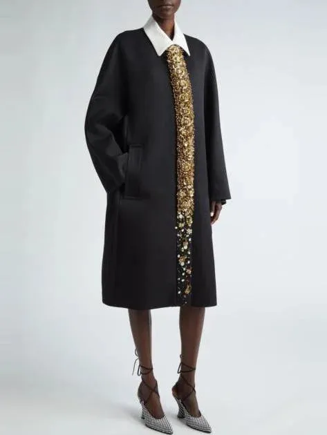 Bead and Sequin-Embellished Oversize Coat