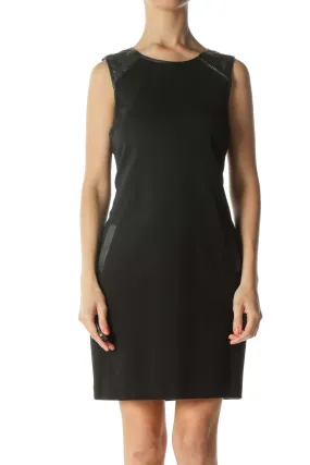 Black Faux-Leather Patched Shift Dress