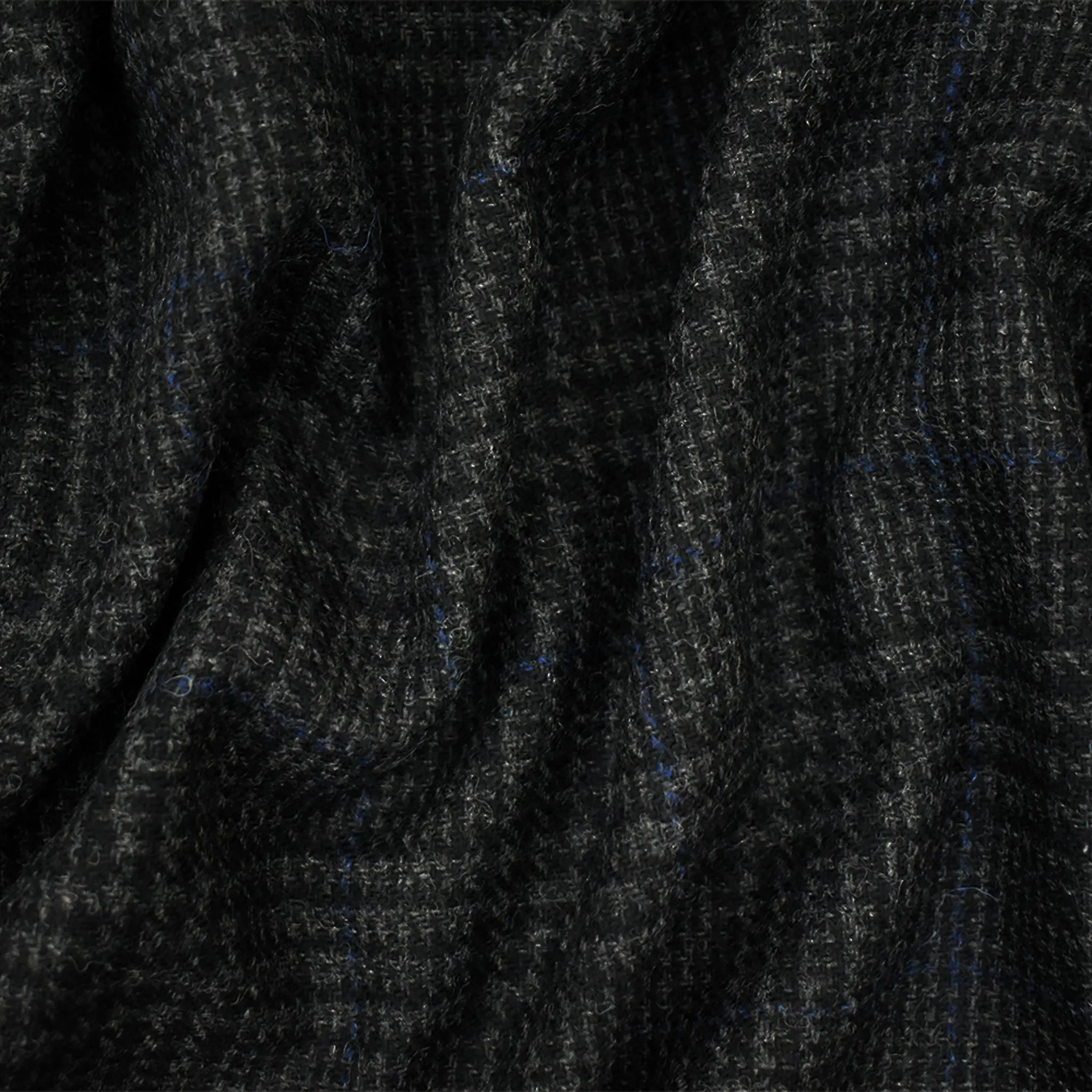 Black-Gray-Blue Wool Blend Glen Plaid Check Jacketing Woven Fabric