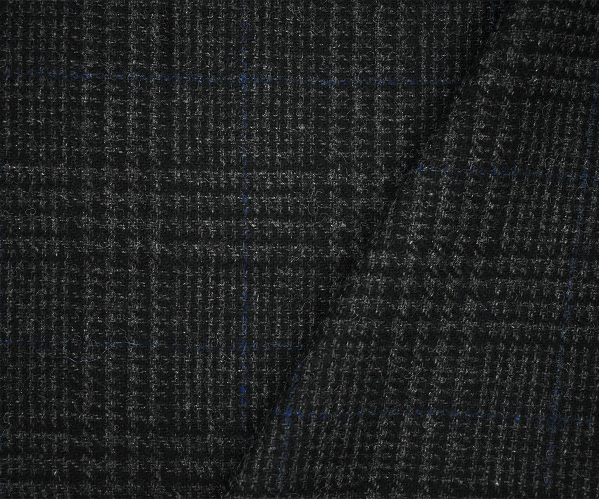 Black-Gray-Blue Wool Blend Glen Plaid Check Jacketing Woven Fabric