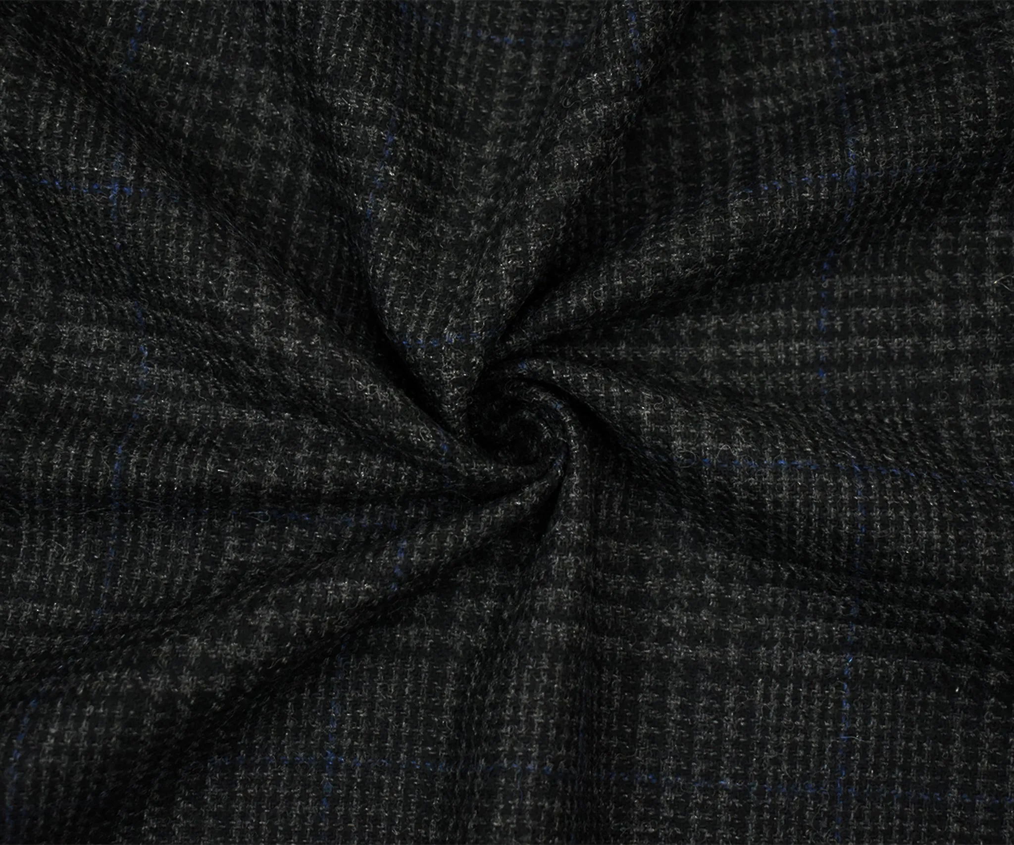 Black-Gray-Blue Wool Blend Glen Plaid Check Jacketing Woven Fabric