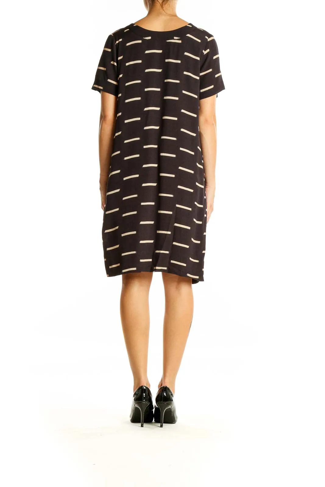 Black Striped Zip-Front Shift Dress