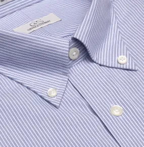 Blue Double Line Stripe Cotton Dress Shirt with Button-Down Collar (Tailored and Tailored Tall Fits) by Cooper & Stewart