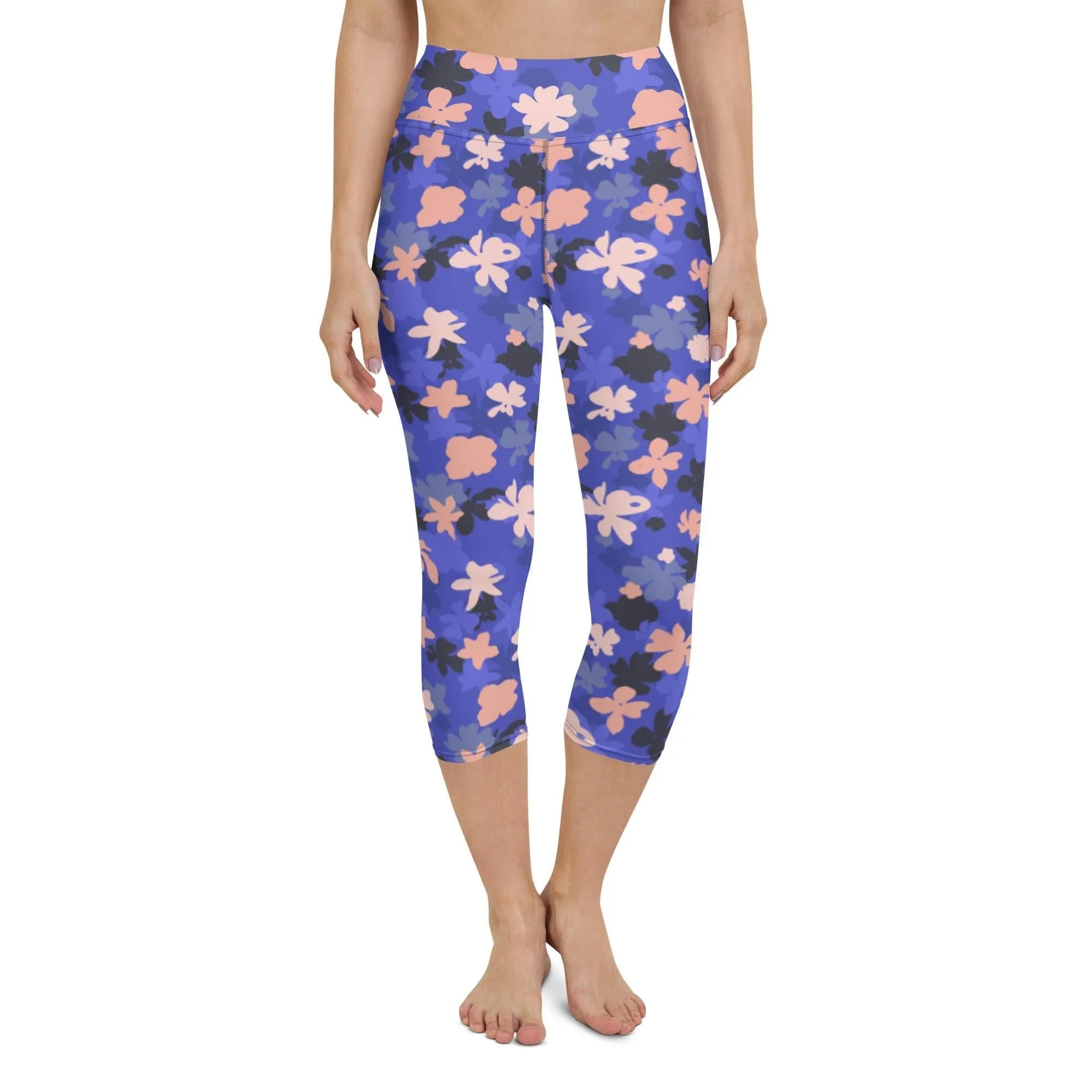 Blue Floral Women's Capri Yoga Pants