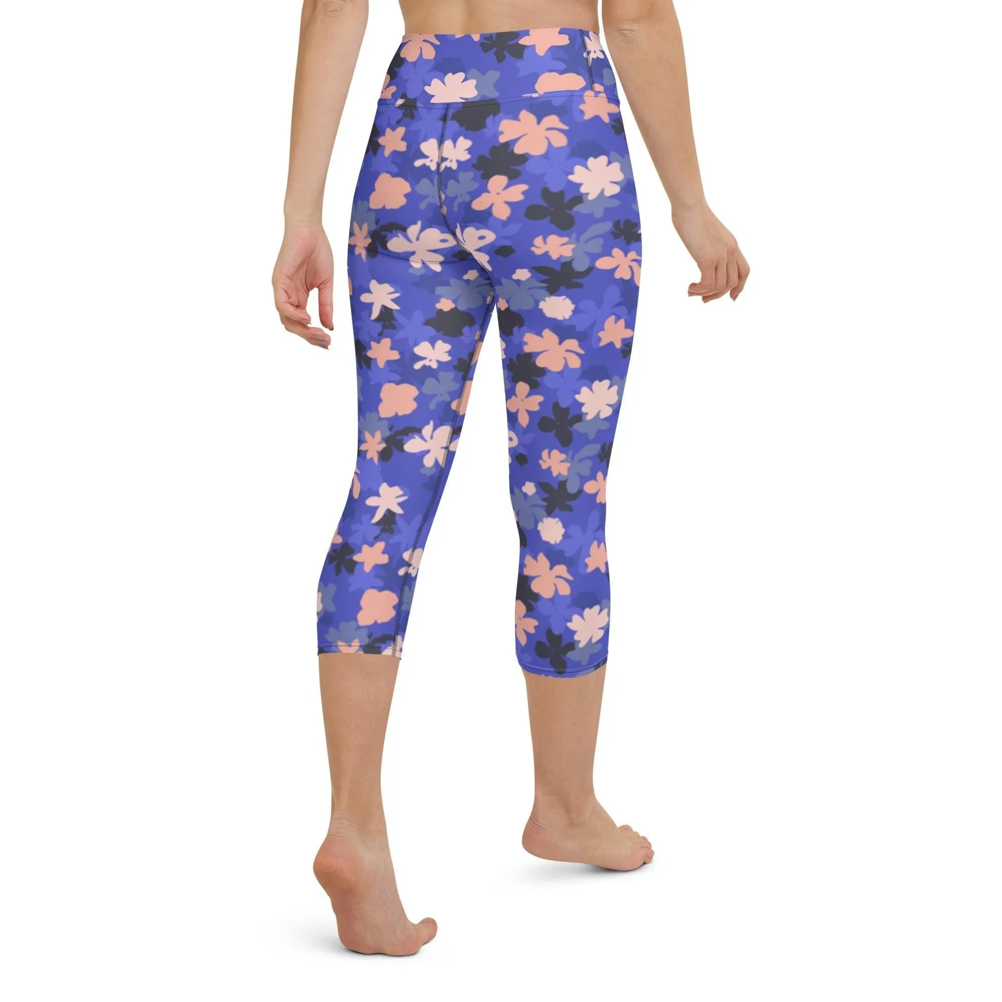 Blue Floral Women's Capri Yoga Pants