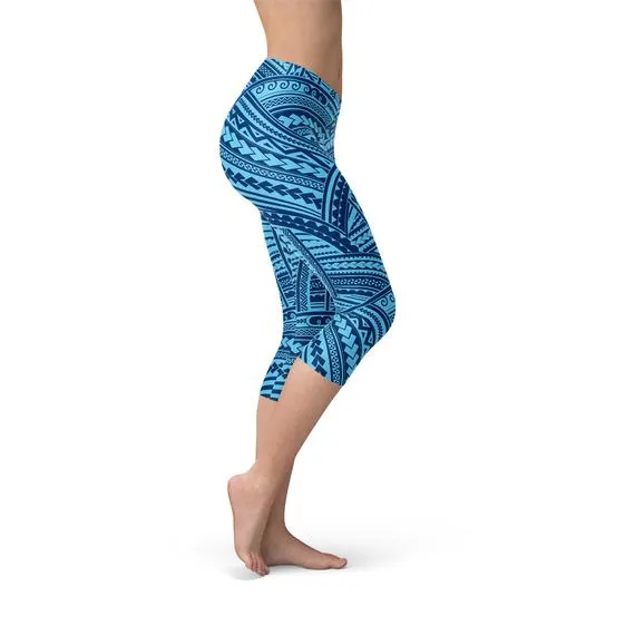 Blue Maori Capri Leggings