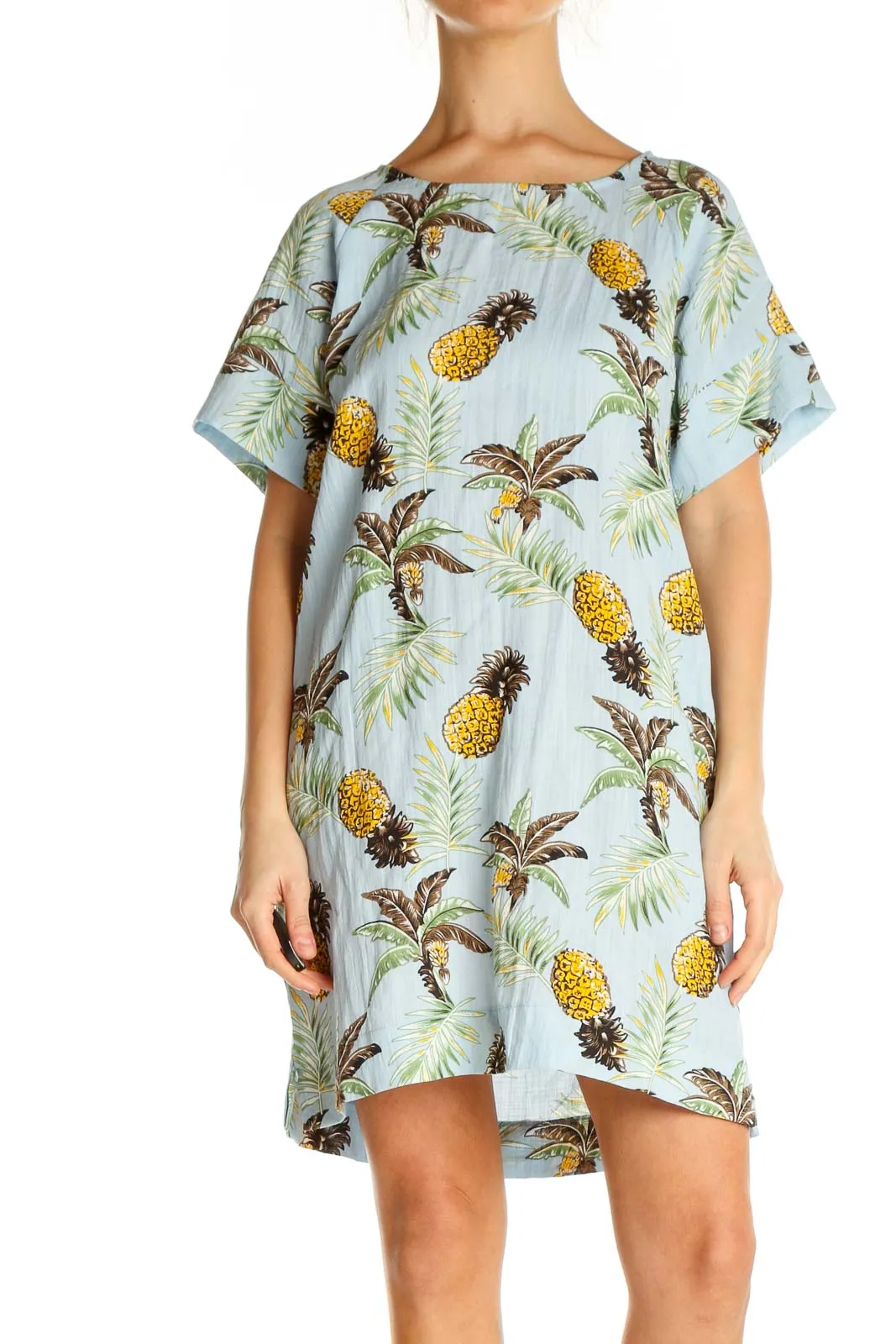 Blue Tropical Print Retro Shift Dress