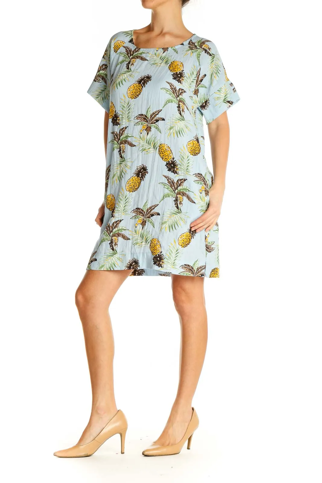 Blue Tropical Print Retro Shift Dress