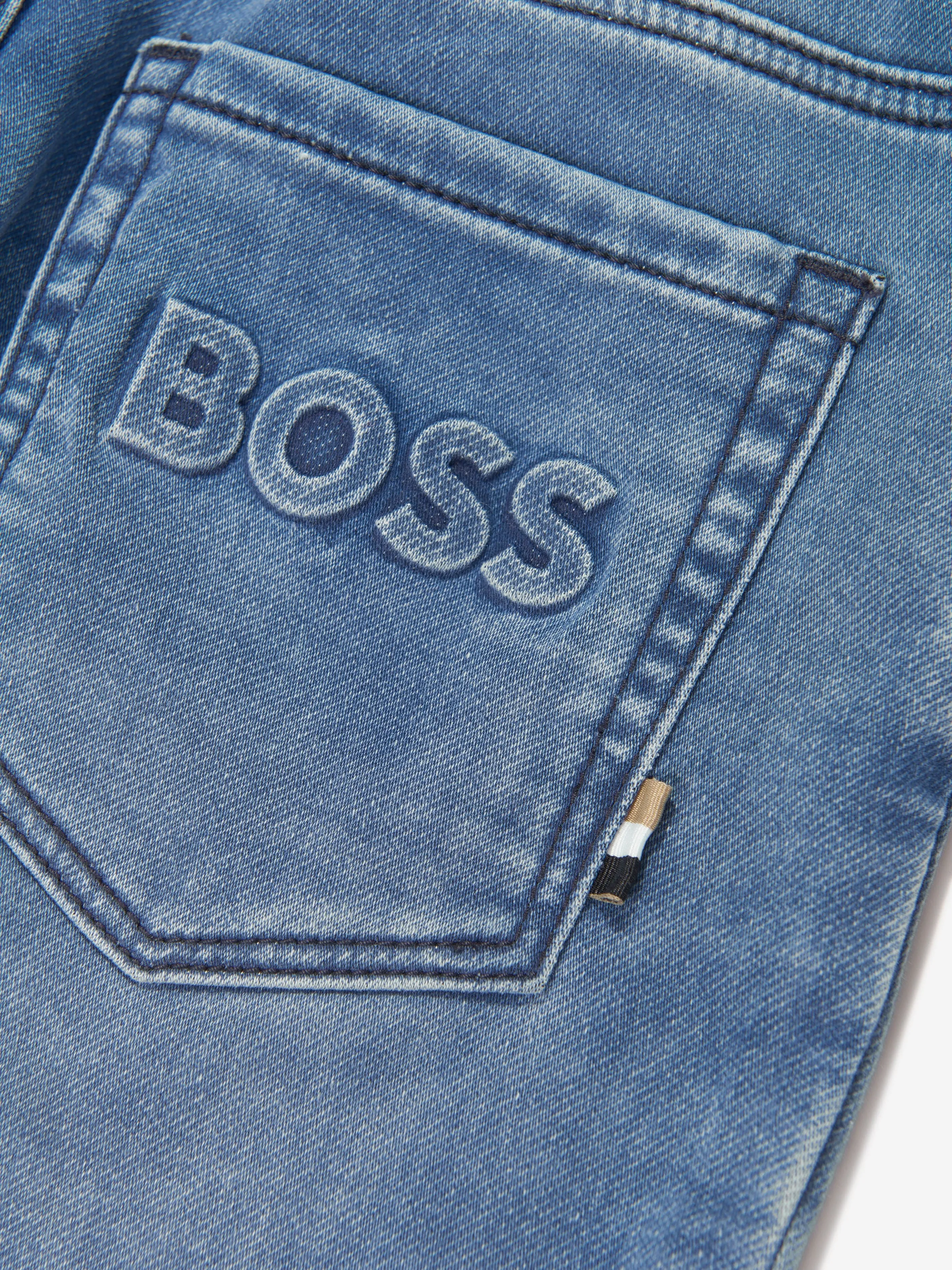 BOSS Boys Denim Knit Shorts in Blue