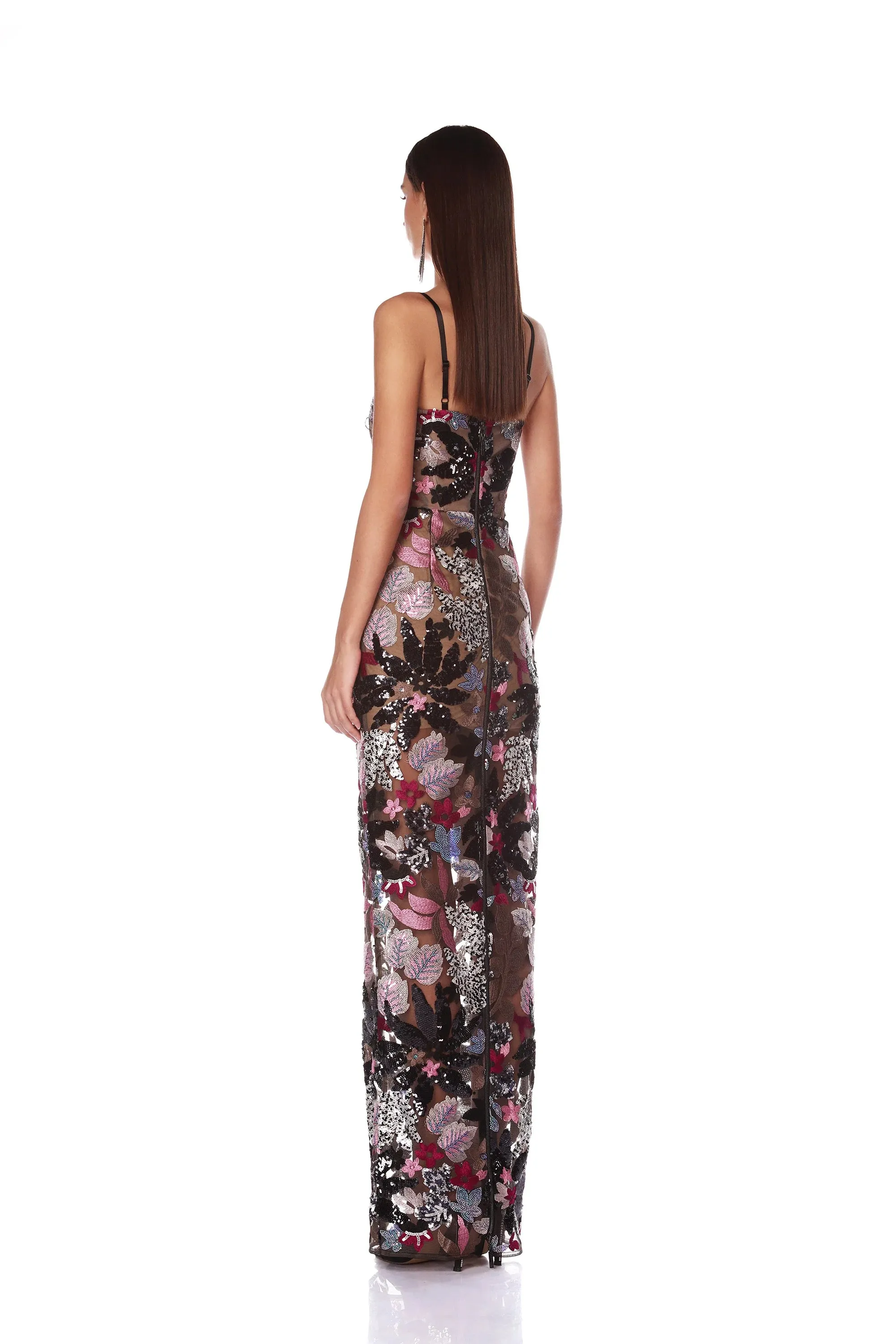 Bronx and Banco Dahlia Leona Embroidered Gown with Strap Silver Multi