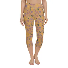 Brown Floral Women's Capri Yoga Pants