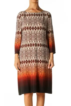 Brown Graphic Print Bohemian Shift Dress