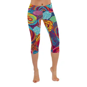 Colorful Roses Women's Low Rise Capri Leggings (Invisible Stitch) (Model L08)