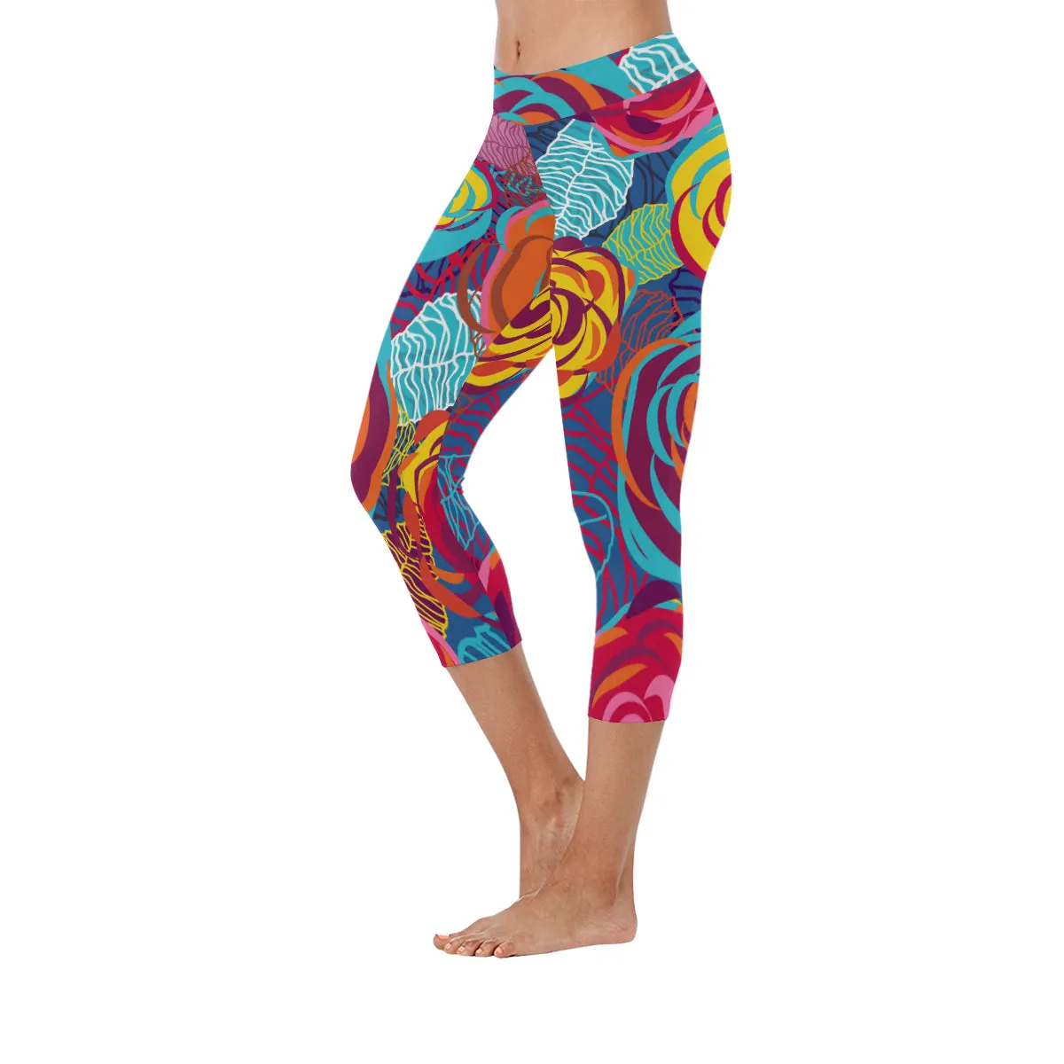 Colorful Roses Women's Low Rise Capri Leggings (Invisible Stitch) (Model L08)