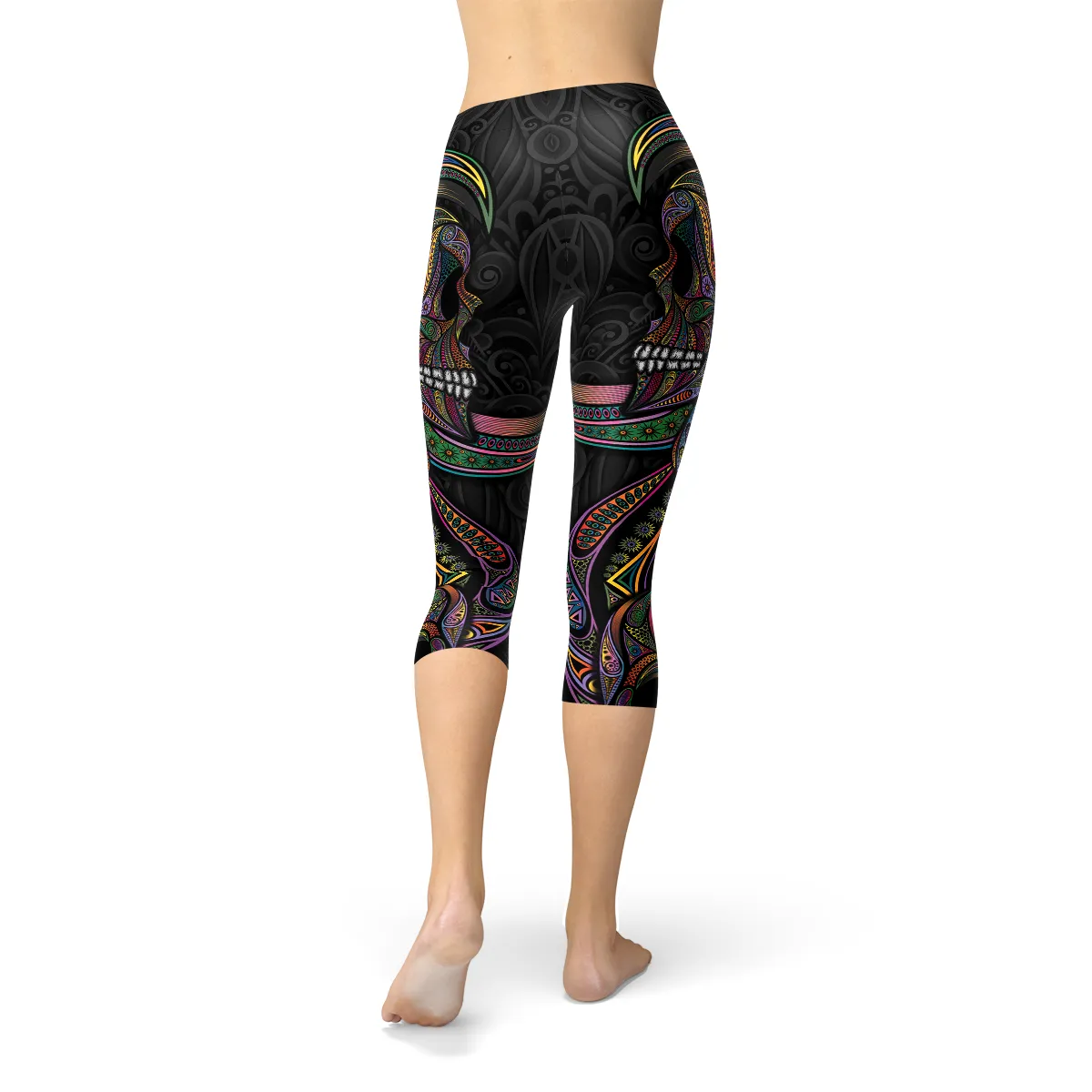 Colorful Women's Sugar Skull Capri Leggings for Ultimate Style and Comfort