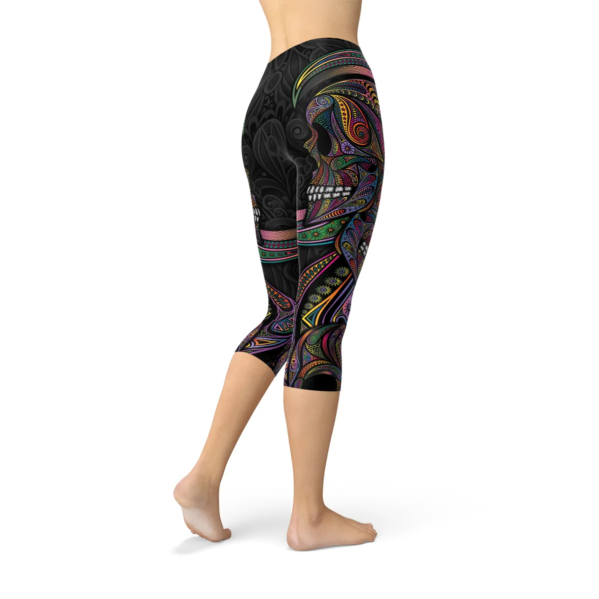 Colorful Women's Sugar Skull Capri Leggings for Ultimate Style and Comfort