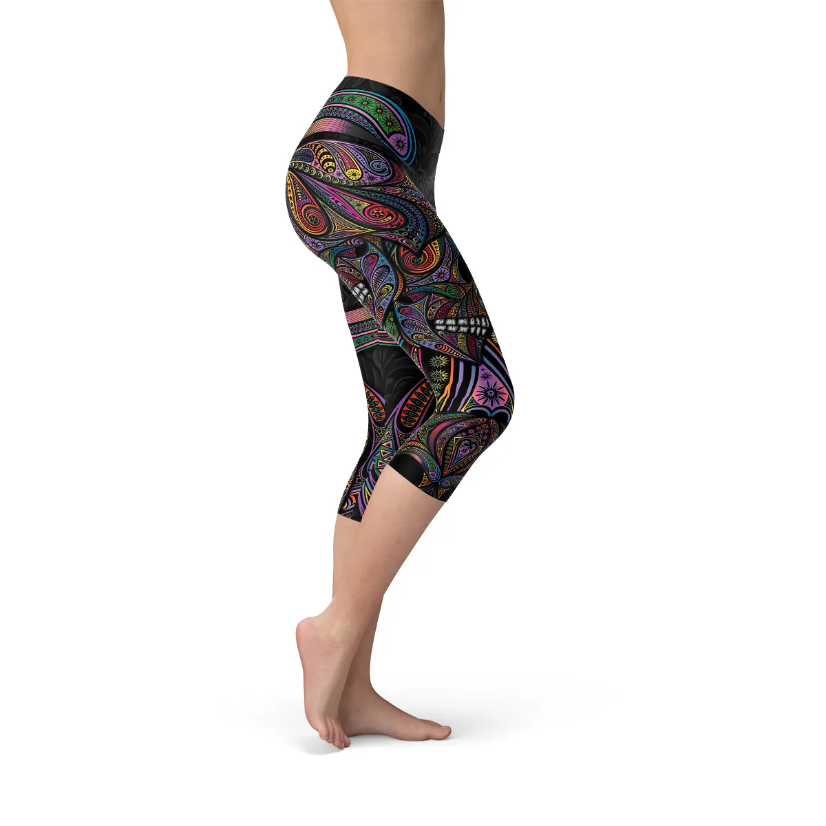 Colorful Women's Sugar Skull Capri Leggings for Ultimate Style and Comfort