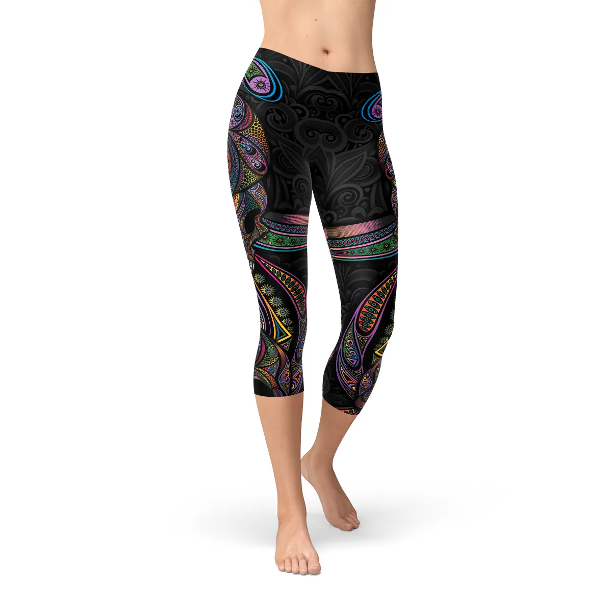 Colorful Women's Sugar Skull Capri Leggings for Ultimate Style and Comfort