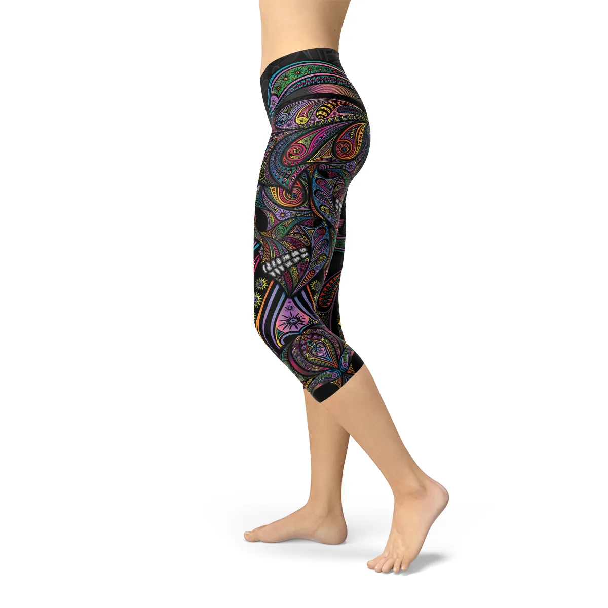 Colorful Women's Sugar Skull Capri Leggings for Ultimate Style and Comfort