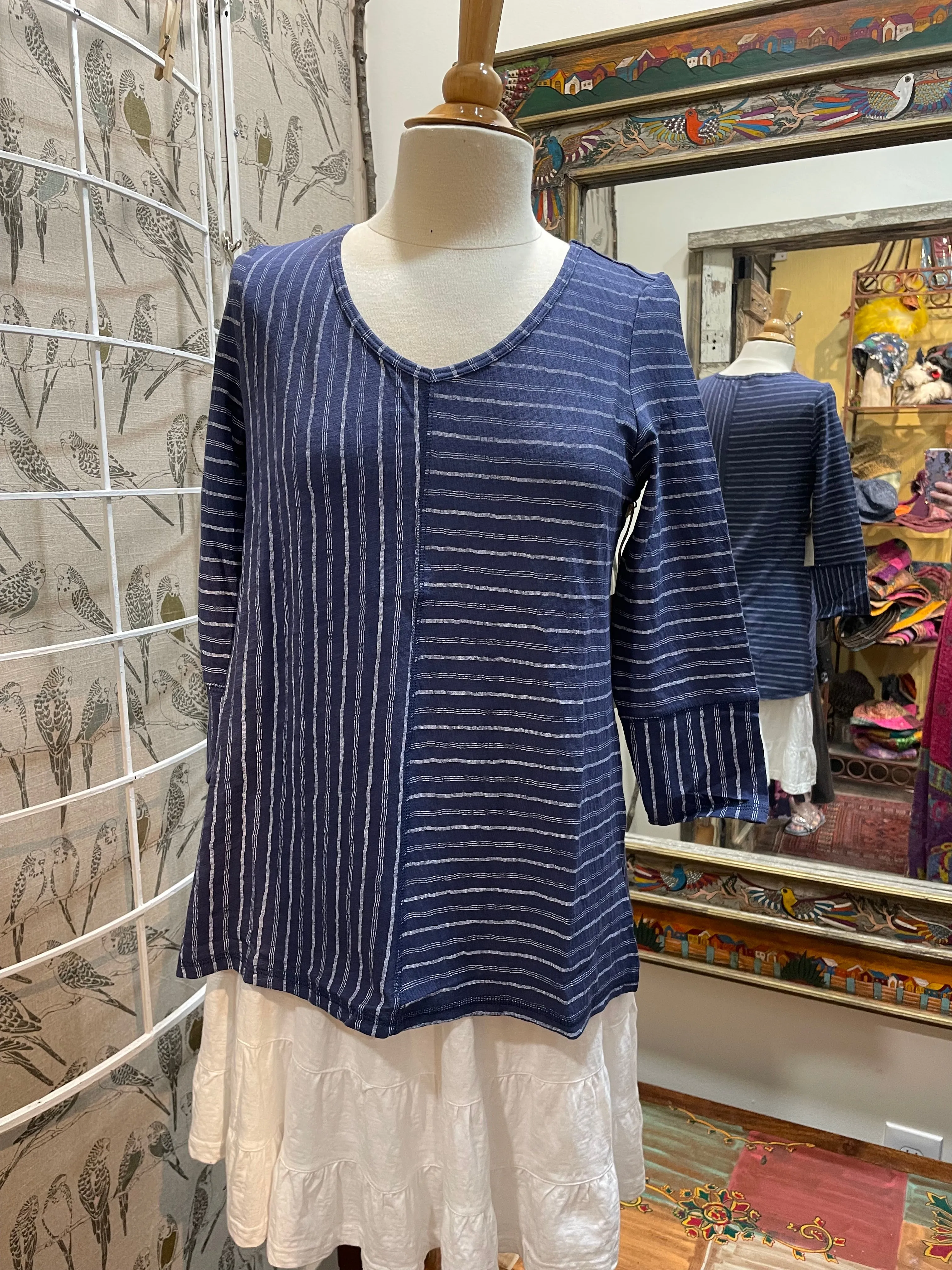 Cotton V-Neck Tunic in Stripe Print by Escape