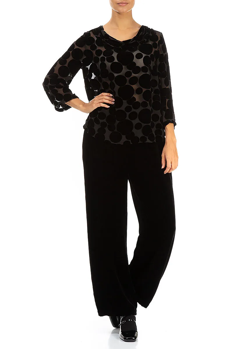 Cowl Neck Devoré Bubbles Black Silk Velvet Blouse