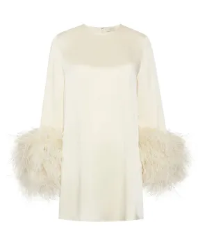 Cream Satin Ostrich Feather Shift Dress