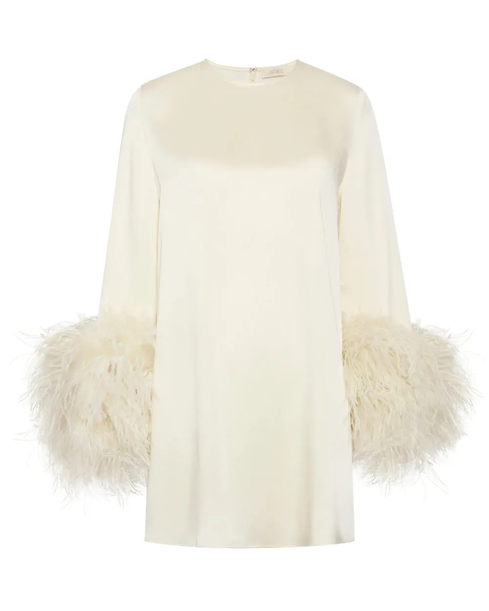 Cream Satin Ostrich Feather Shift Dress