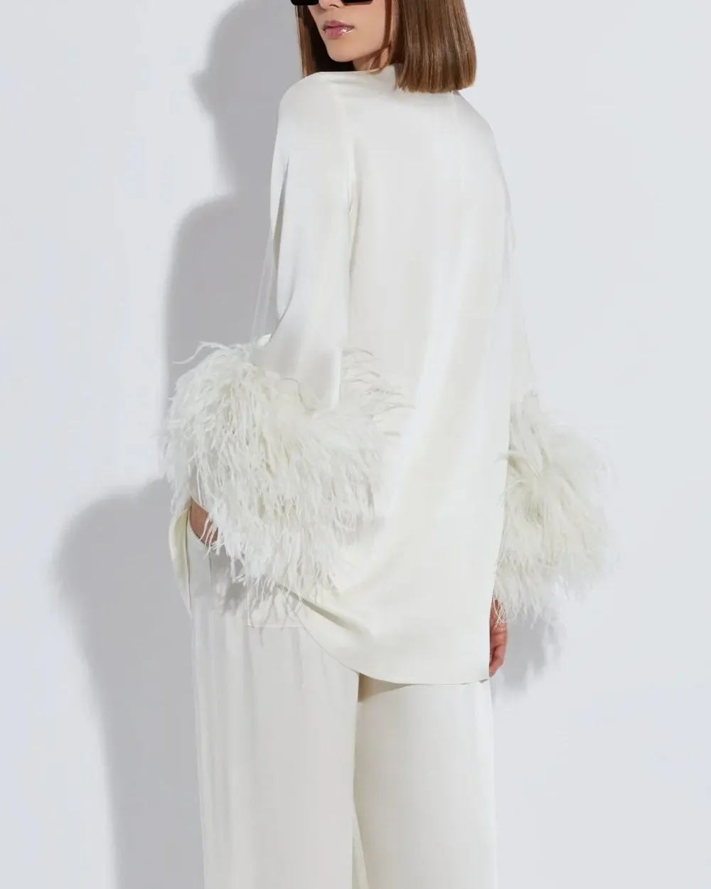 Cream Satin Ostrich Feather Shift Dress