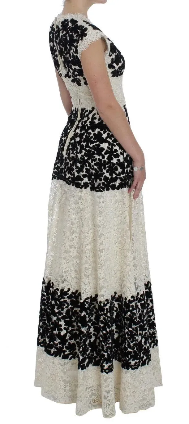 Dolce & Gabbana Floral Lace Ricamo Long Ball Maxi Dress