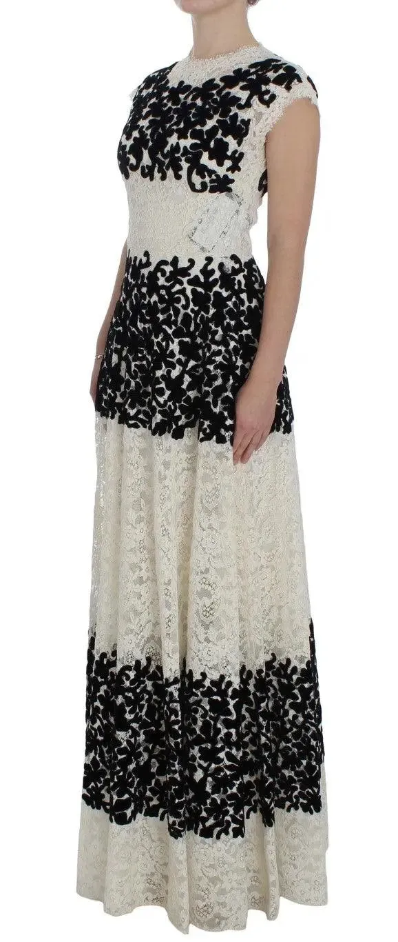 Dolce & Gabbana Floral Lace Ricamo Long Ball Maxi Dress