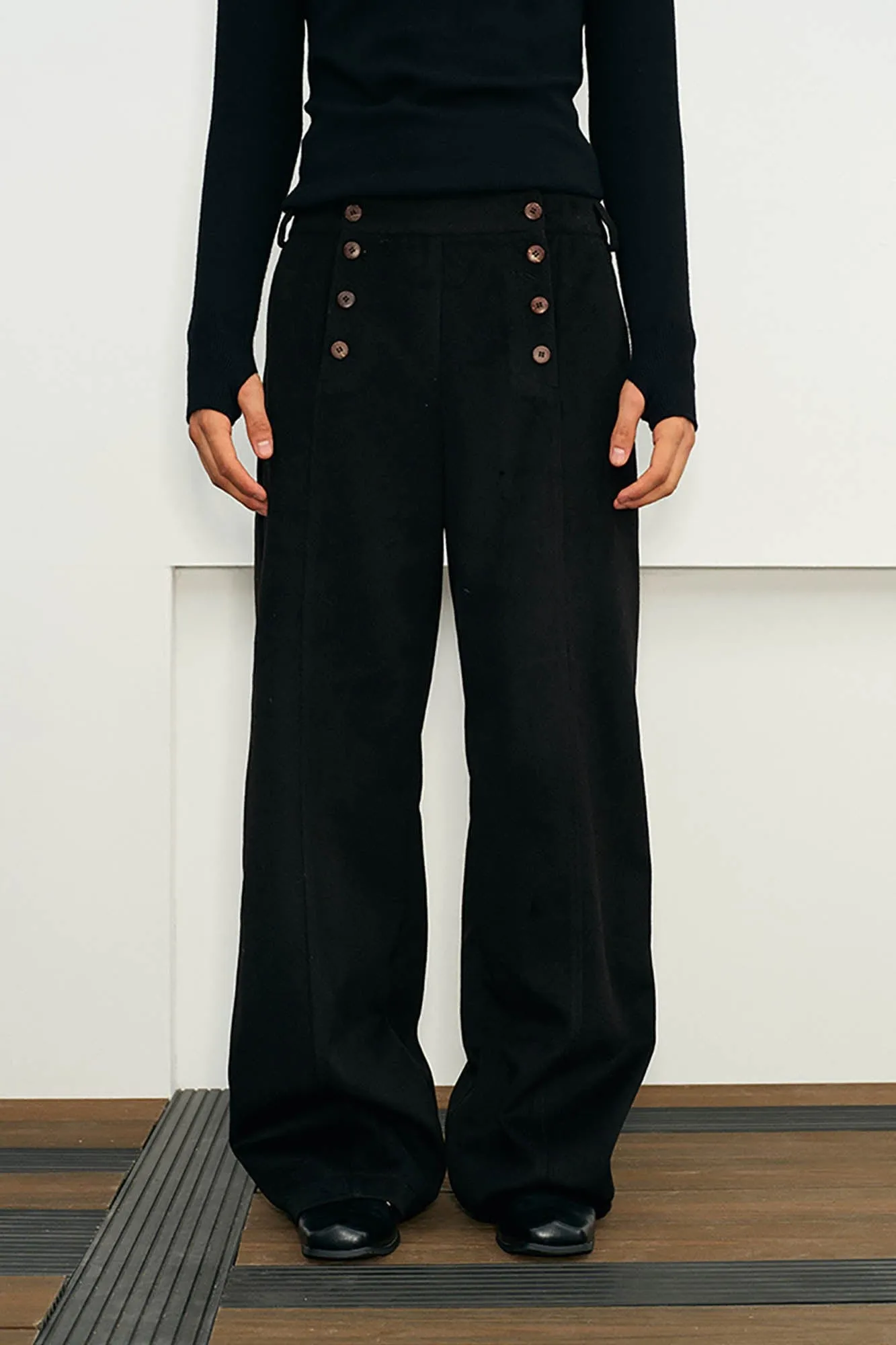 Double-Breasted Wide-Leg Wool Trousers