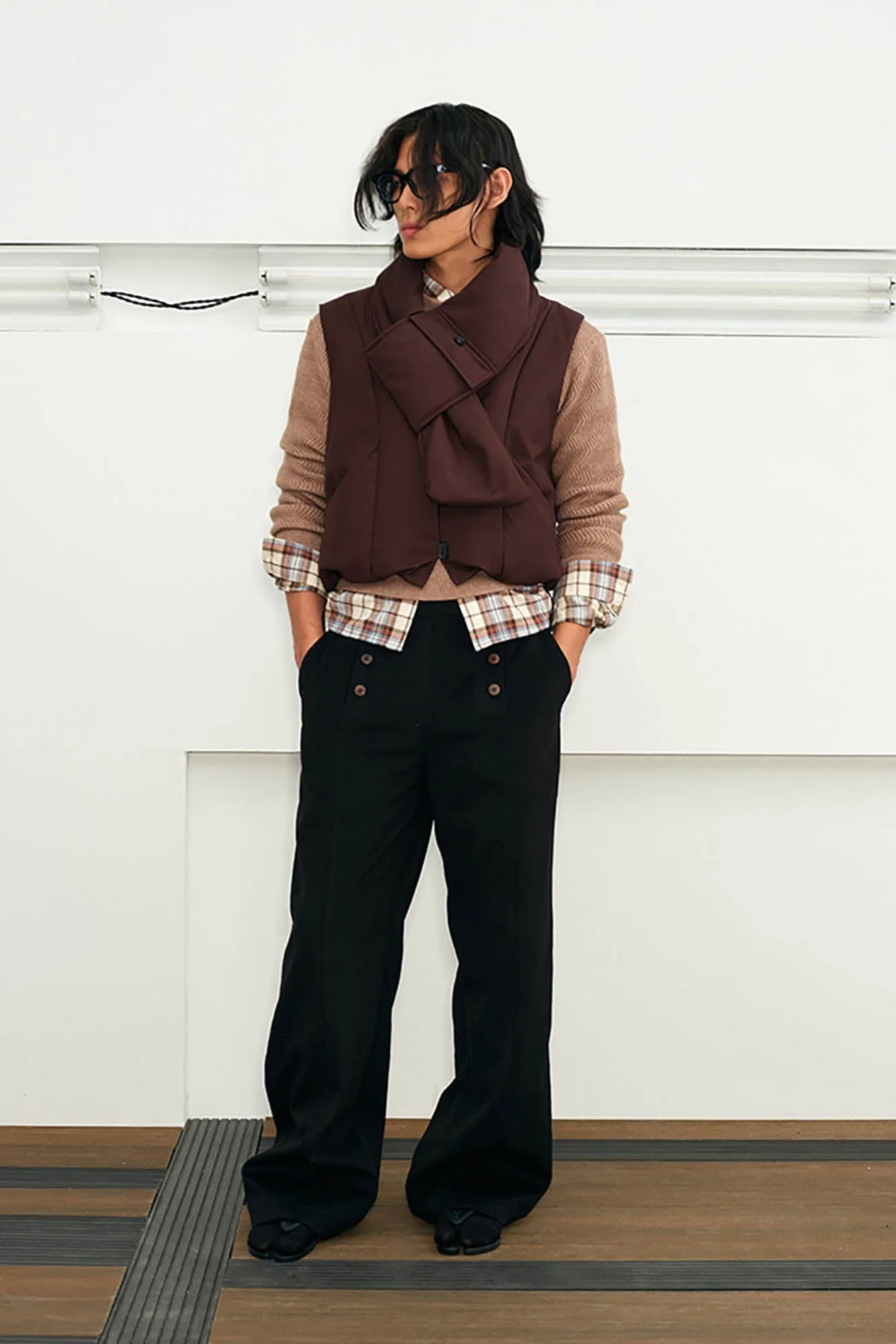 Double-Breasted Wide-Leg Wool Trousers