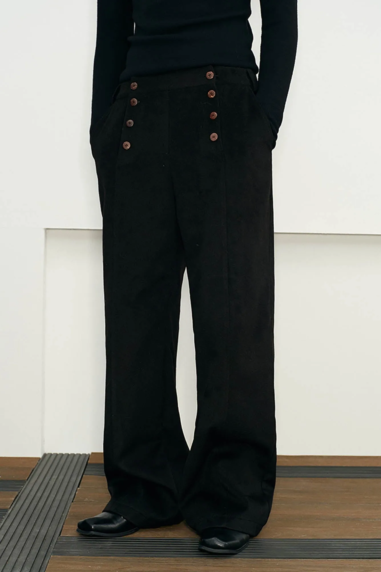 Double-Breasted Wide-Leg Wool Trousers