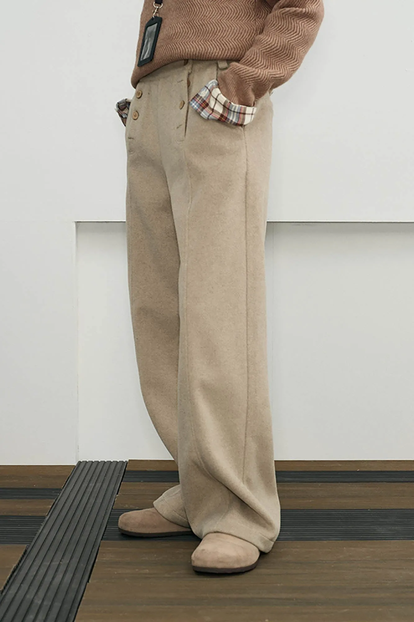 Double-Breasted Wide-Leg Wool Trousers