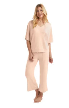 Dream Relaxed V-Neck with Capri Lounge Set - Apricot