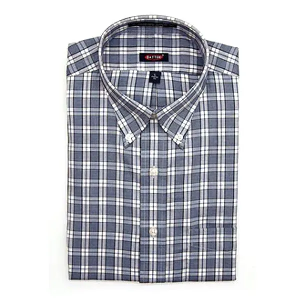 'Dwight' Navy Plaid Long Sleeve Beyond Non-Iron® Cotton Sport Shirt by Batton