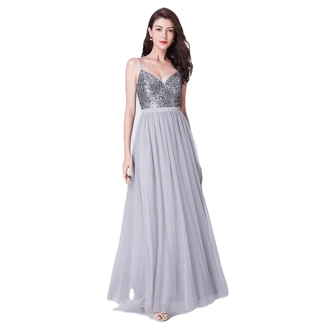 Elegant A Line V Neck Tulle Wedding Party Gowns