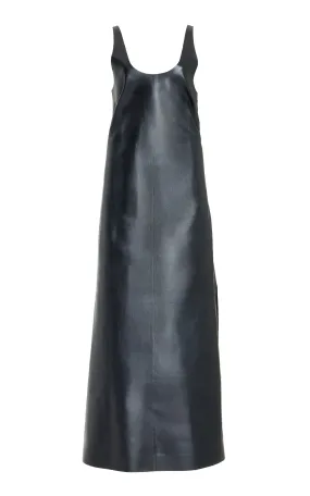 Ellson Maxi Dress in Black Metallic Nappa Leather