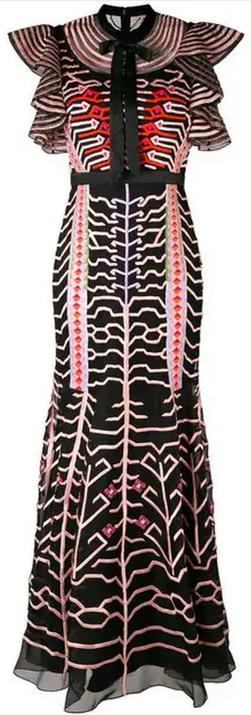 Embroidered Geometric Dress, Black