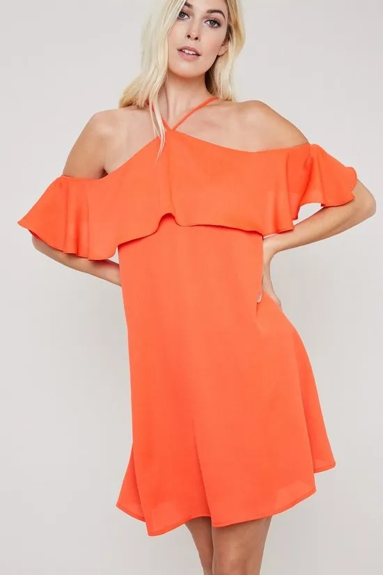 Flounce Halter Shift Dress - Pink or Orange