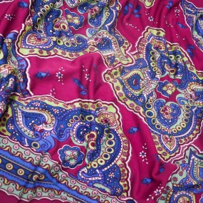 Fuchsia-Multi Bandana Border Pattern Print Stretch Silk Jersey Knit Fabric