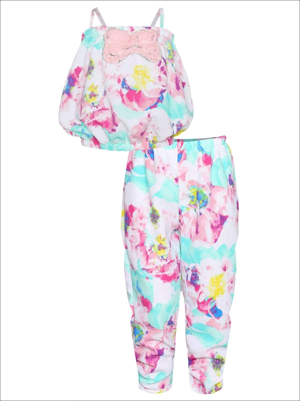 Girls Spaghetti Strap Bubble Top And Capri Pants Set