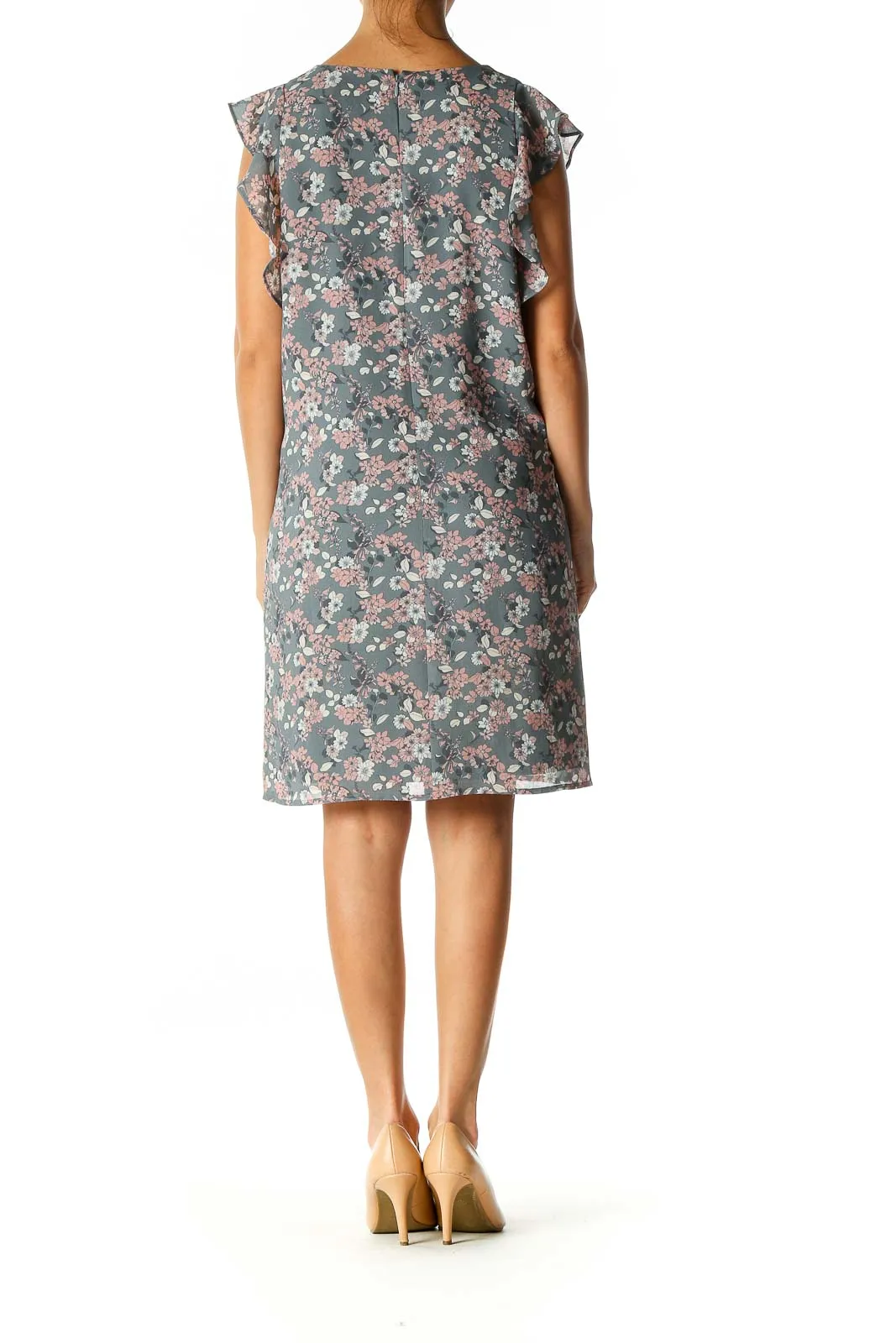 Gray Floral Print Holiday Shift Dress