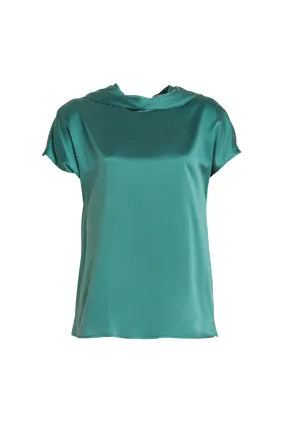 Green Pure Silk Cecilia Short Sleeve Women's Blouse