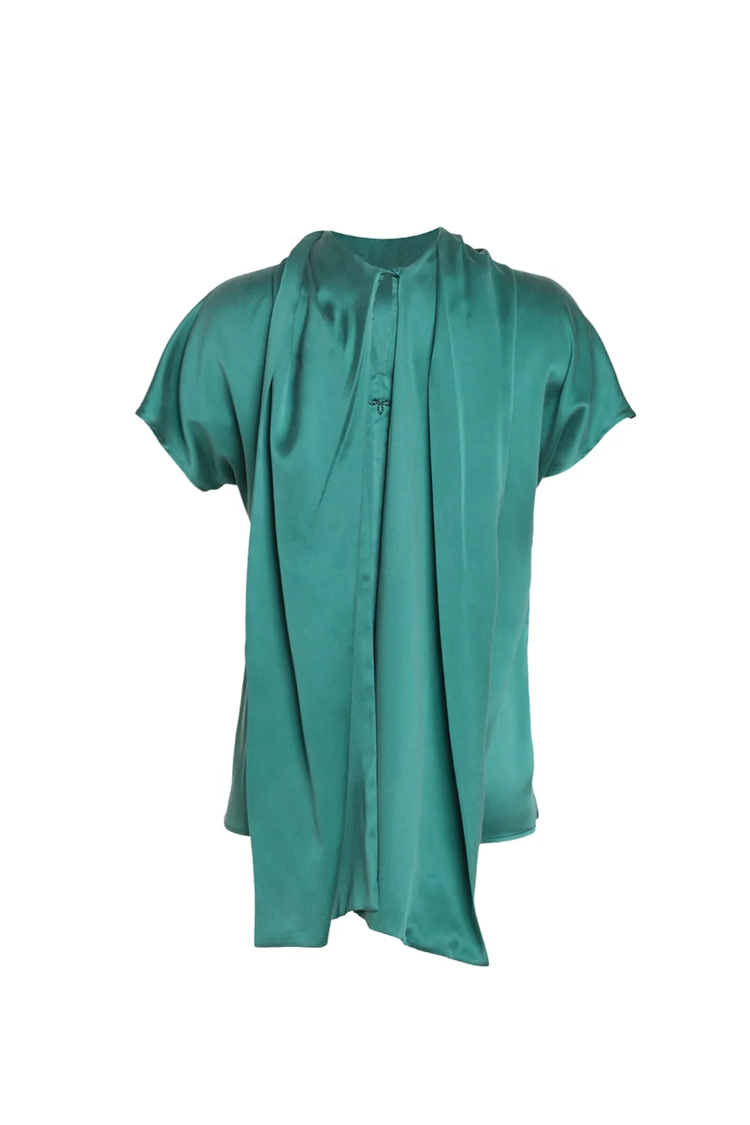 Green Pure Silk Cecilia Short Sleeve Women's Blouse