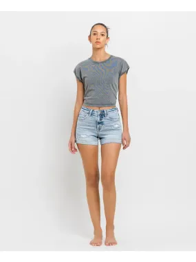 High Rise Single Cuff Denim Shorts